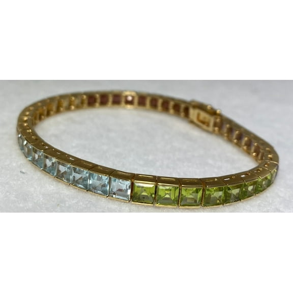 Multicolor Gemstone 14kt Yellow Gold Tennis Bracelet