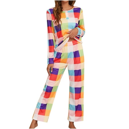 

Women s 2 Piece Outfit Casual Printed Crewneck Long Sleeve Tops and Drawstring Pants Lounge Sets Pajamas Sleepwear