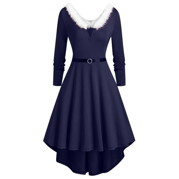 Dresses For Women 2022 Plus Size Dress Solid Long Sleeve Christmas Furry V-Neck Draw Back Swing Dress Sexy Dresses For Women White Dress Corset