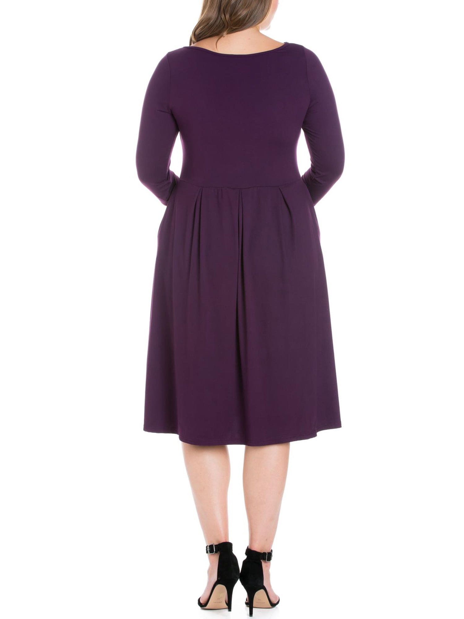 24seven Comfort Apparel Plus Size Long Sleeve Fit and Flare Midi Dress