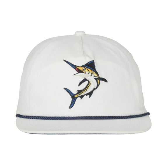 Outdoor Cap Marlin Fishing Cap, Snapback, Rope Accent, Flat Bill Hat for Men, One Size, Adult, White