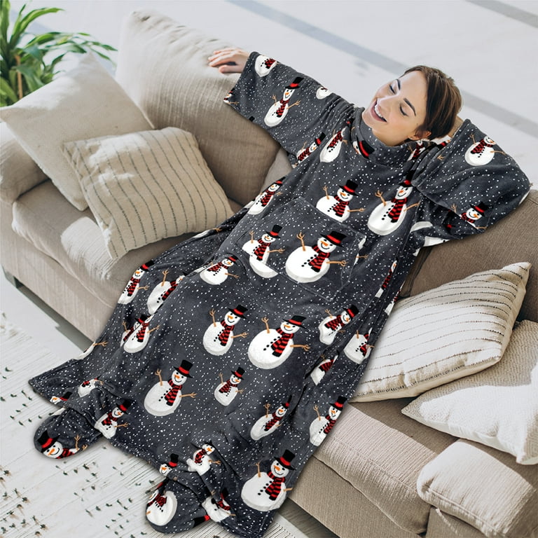 PAVILIA Oversize Wearable Body Fleece Blanket with Sleeves, Foot