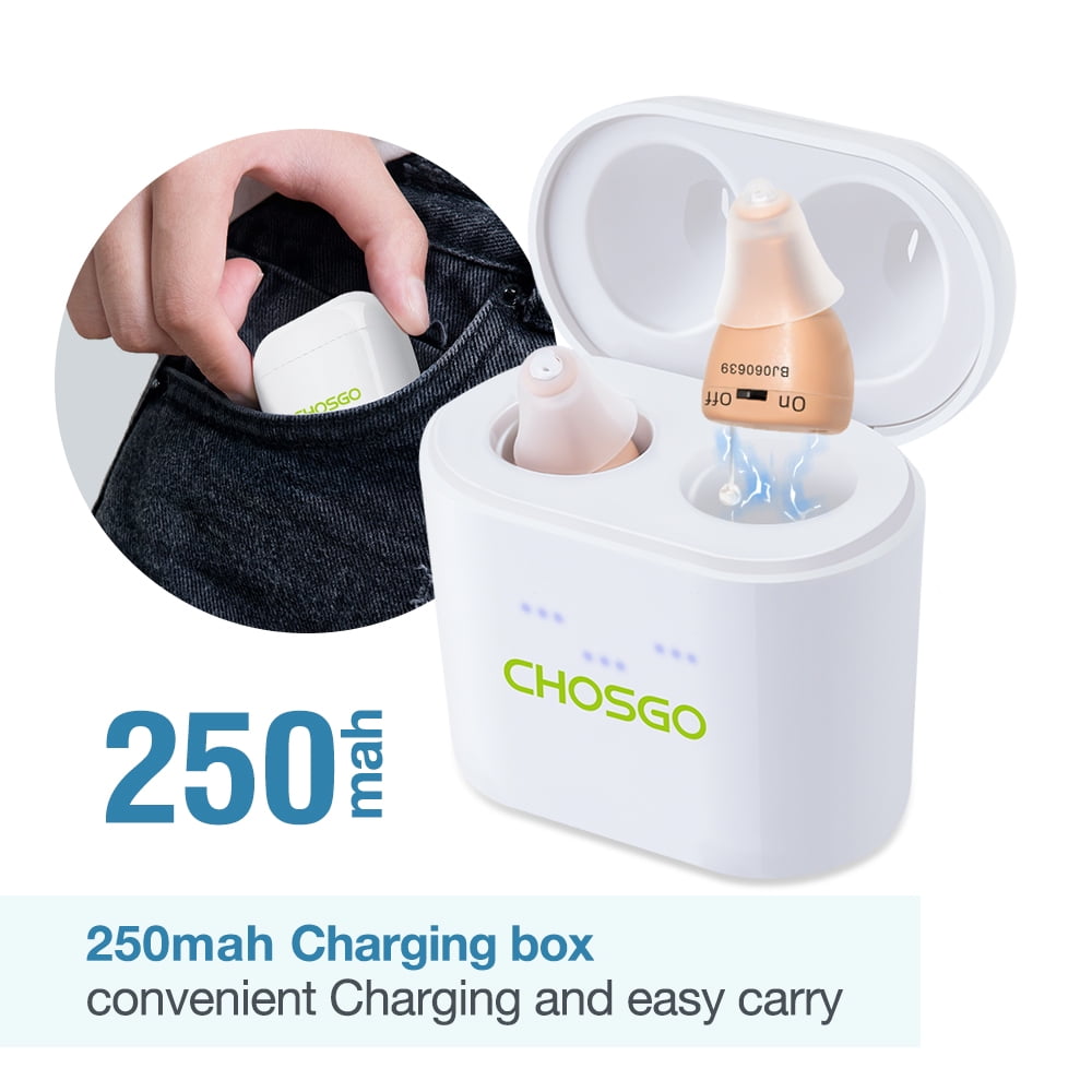 Chosgo K19RC Rechargeable CIC Hearing Aids for Seniors with Noise Cancelling,Beige