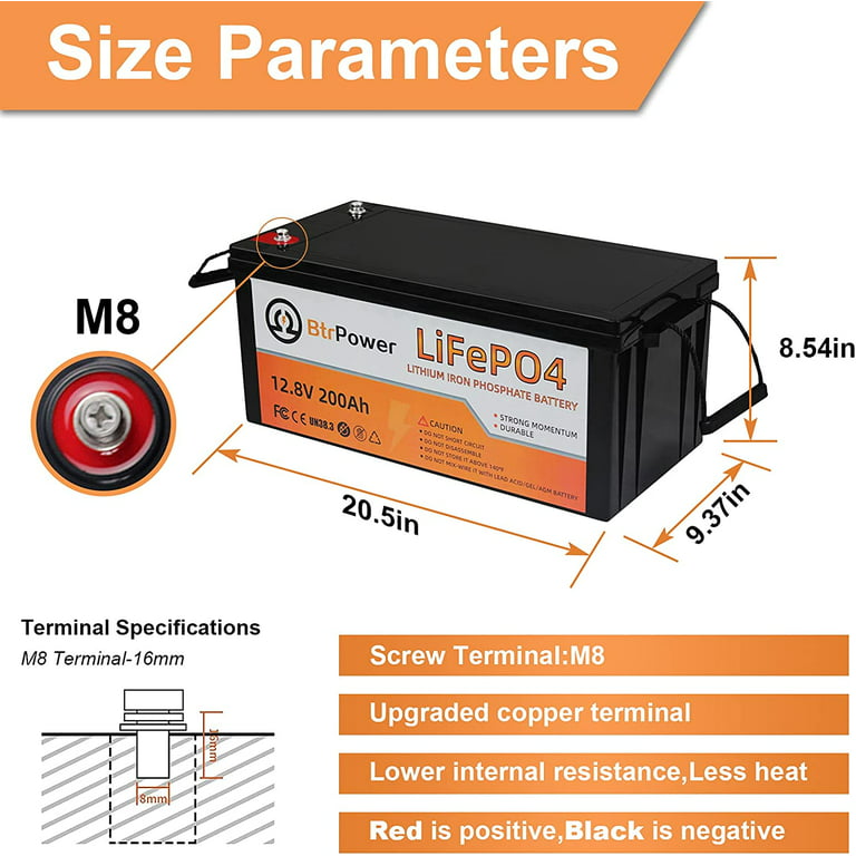 BtrPower 2 Pack 12V 200Ah LiFePO4 Lithium Deep Cycle Rechargeable Battery Pack Built-In 100A BMS 5000-7000 Cycles Perfect for RV Solar Marine Overland Off-Grid