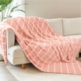 thumbnail image 2 of Regal Living Ultra Soft Cozy Knit Throw Blanket, Peach Pink Stripe, 90" x 90", 2 of 4