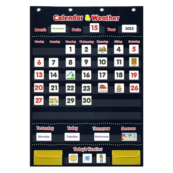 Rushawy Calendar and Weather Pocket Chart with 142 Cards for Classroom Preschool Nursery