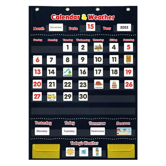 Calendario de aprendizaje y gráfico de bolsillo meteorológico Zulema Tarjetas de aprendizaje para niños