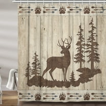 Rustic Deer Shower Curtain, Country Cabin Mountain Forest Lodge Hunting Fabric Shower Curtains Set for Bathroom Decorative, Woodland Animal Print Restroom Decor Accessories with Hooks 72X72 Inch