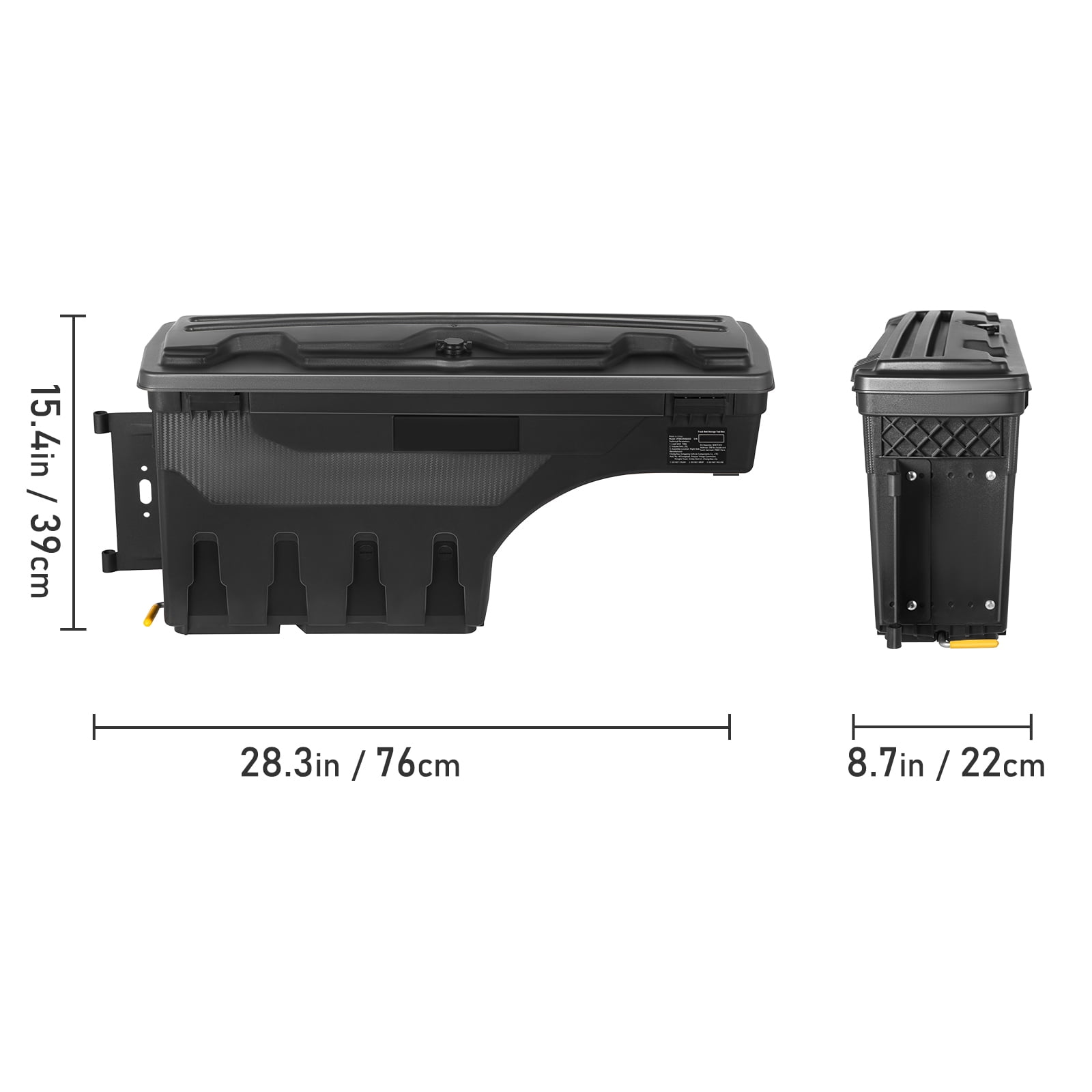 KFFKFF Truck Bed Storage Box, Lockable Lid, 6.6 Gal/20 L Waterproof ABS Wheel Well Tool Box, Compatible with Chevrolet Silverado 1500 GMC Sierra 1500 2019-2021, Black, Driver Side