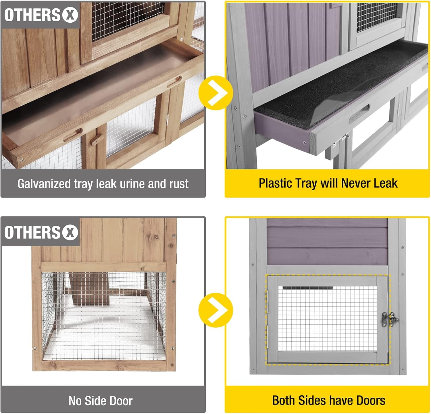 Aivituvin Chicken Coop for 2 Chickens, Wooden Duck House Outdoor Hen House Poultry Quail Cage-Expandable Design Rabbit Hutch No Leak Plastic Tray Bunny Cage Indoor