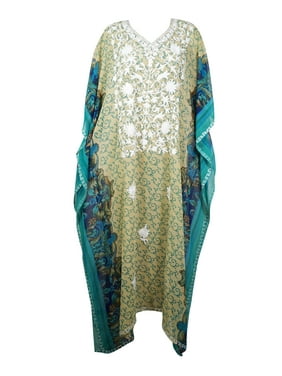 Mogul Women Lightweight Maxi Kaftan Flowy Design V Neck Cover Up Long Caftan Dress 4XL