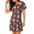 thumbnail image 2 of Zufioo Mountain Adventure Badges Print Women's Nightgown, Round Neck Short-sleeved Pajamas, Home Wear Suitable for Home and Outing, 2 of 6