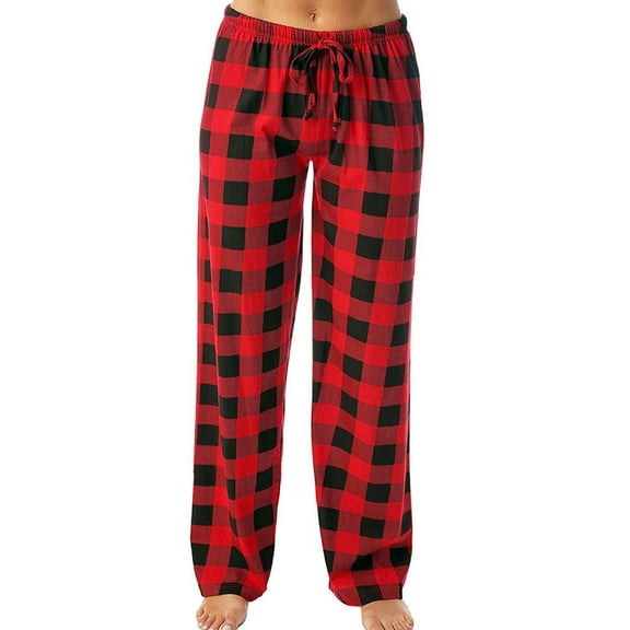 Women's Wide Leg Pants Ladies Casual Plaid Printed Pajama Elastic Rope Stretch Dress Casual Flowy Palazzo Pants Women