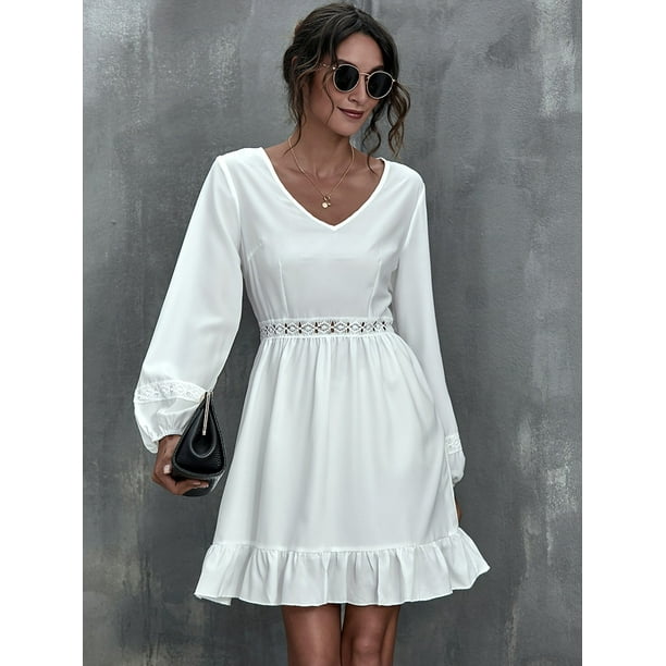 Homely White Dress solid dress Walmart
