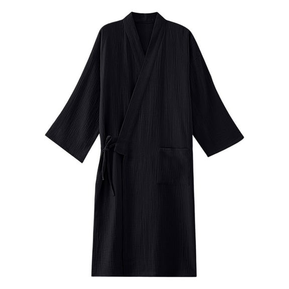JTieacloth Men's Nightshirts Japanese Couples Robe And Kimono Men's Large Size Lace Up Hanbok Yukata Sweating Clothes Black