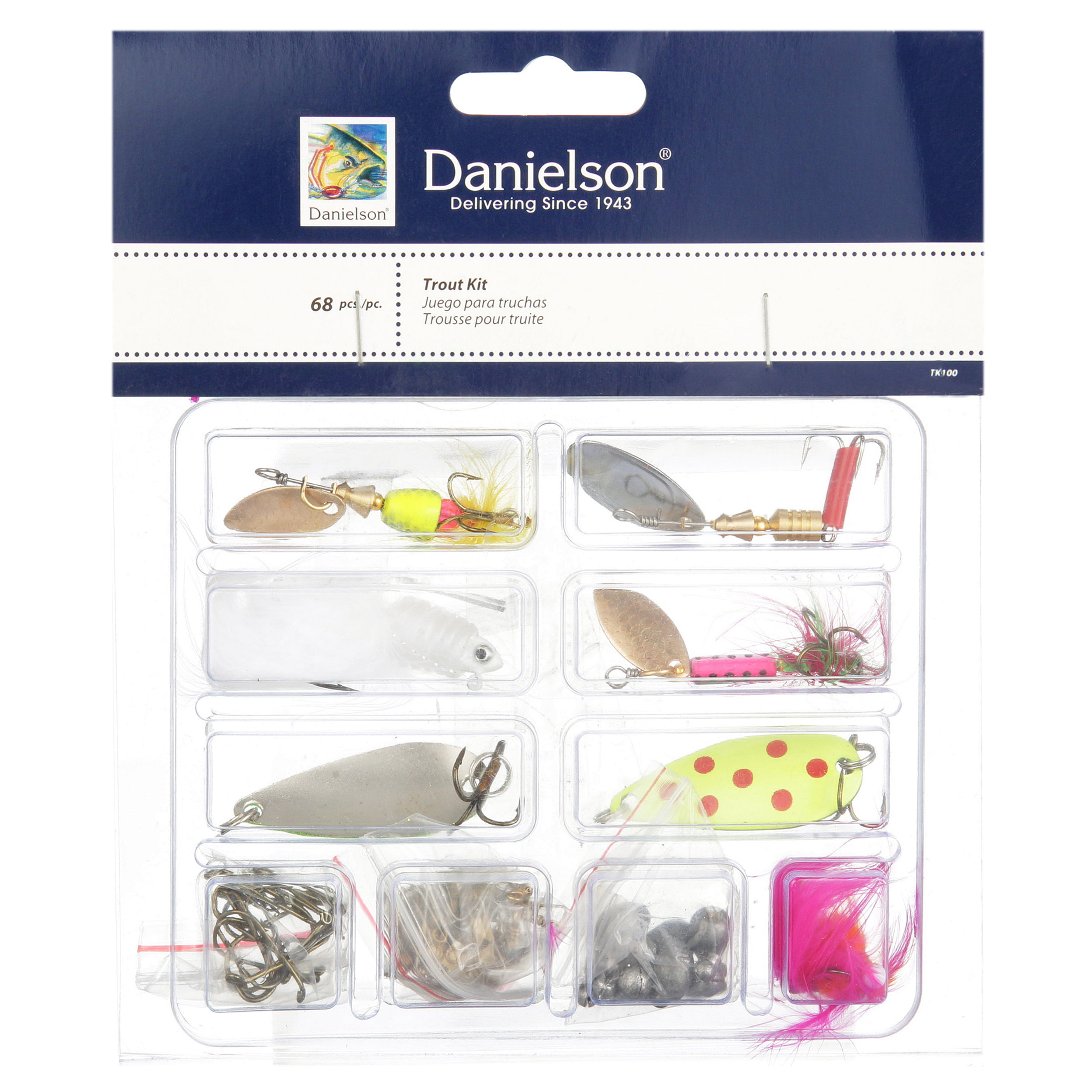 Danielson Trout Kit with Lures and Tackle, 68 Pieces