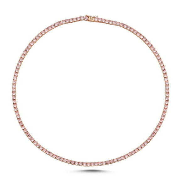 925 Pink sapphire tennis necklace in 14k 18k gold Plated , Natural 4mm pink sapphire chain choker necklace, Pink sapphire light tennis necklace gold