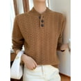 thumbnail image 2 of Knitted Baseball Collar Twisted Rope Texture Buttoned Sweatshirt, Brown, Small, 2 of 5