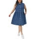 thumbnail image 1 of Vestido de mezclilla de talla grande sin mangas con solapa y botones de Agnes Orinda, vestido midi de verano lindo 1X azul, 1 of 6