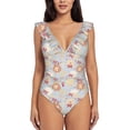 thumbnail image 2 of Yiaed Butterfly Flower Print Women's Ruffled One Piece Swimsuit V Neck Swimwear Slimming Monokini for Woman-Large, 2 of 8