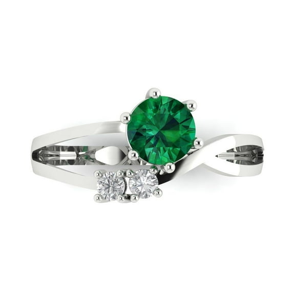 Clara Pucci 14K White Gold 0.87ct Emerald Three-Stone Ring for Women