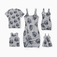 thumbnail image 1 of PatPat Family Matching Leaf Print Tee or Strap Dress Cotton Grey Set, 1 of 6
