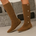 thumbnail image 2 of Pandaie Knee High Boots Women Pointed Toe Flat Low Heel Slouch Boot Fold Over Wide Calf Ankle Booties with Side Buttons Brown 10, 2 of 6