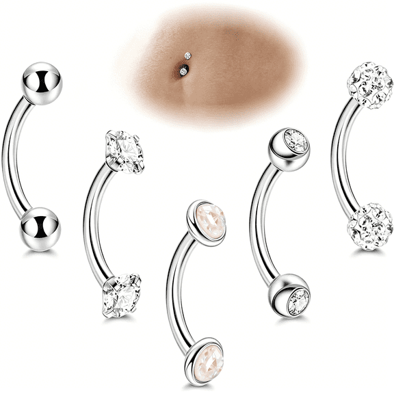DESIGNICE 5PCS 14G 316L Stainless Steel Small Belly Button Rings for Women Tiny Simple Internally Threaded Navel Rings Hypoallergenic Petite CZ Opal Eyebrow Lip Daith Rook Piercing Jewelry 6-16MM