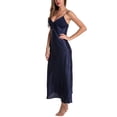 thumbnail image 3 of Defitshape Women's Silk Lace Sleeveless Satin Nightgown Dress Long Chemise Lingerie Sleepwear Navy US L (Tag3XL), 3 of 5