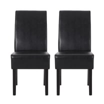 Noble House Monita Faux Leather Dining Chairs, Set of 2, Midnight Black, Espresso