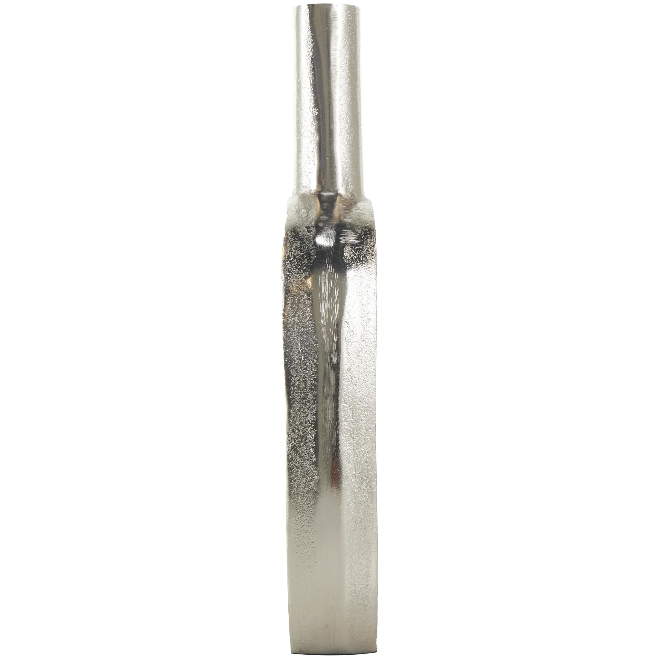 DecMode 16" Nautical Circular Silver Aluminum Metal Vase with Linear Etchings