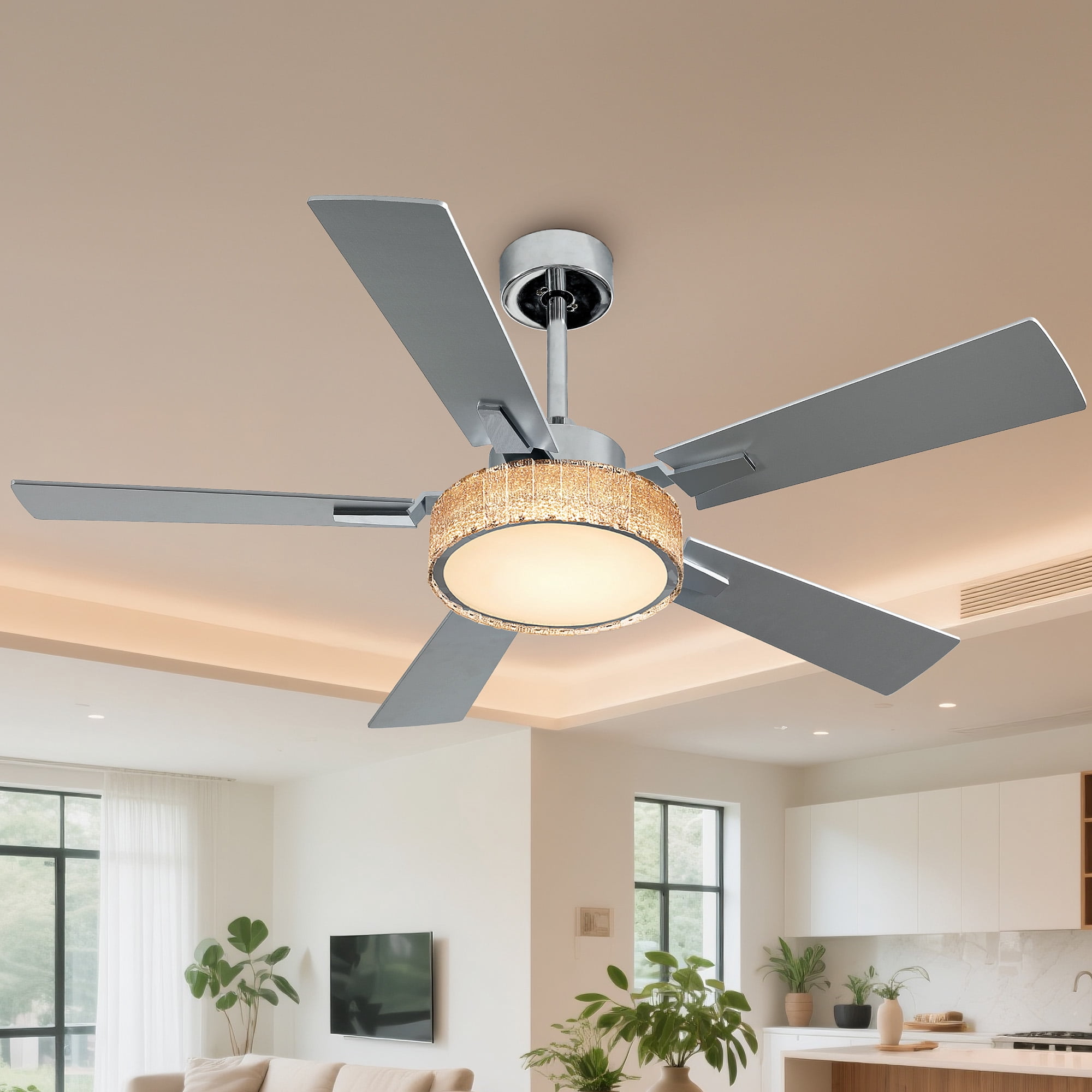 Uforic Modern Ceiling Fans with Lights and Remote & App, 52 Inch Indoor Chandelier Ceiling Fan with Light & Compatible with Alexa