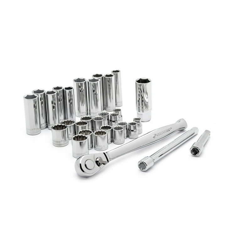 Crescent Assorted Sizes x 3/8 in. drive Metric and SAE 6 and 12 Point  Socket Wrench Set 30 pc.