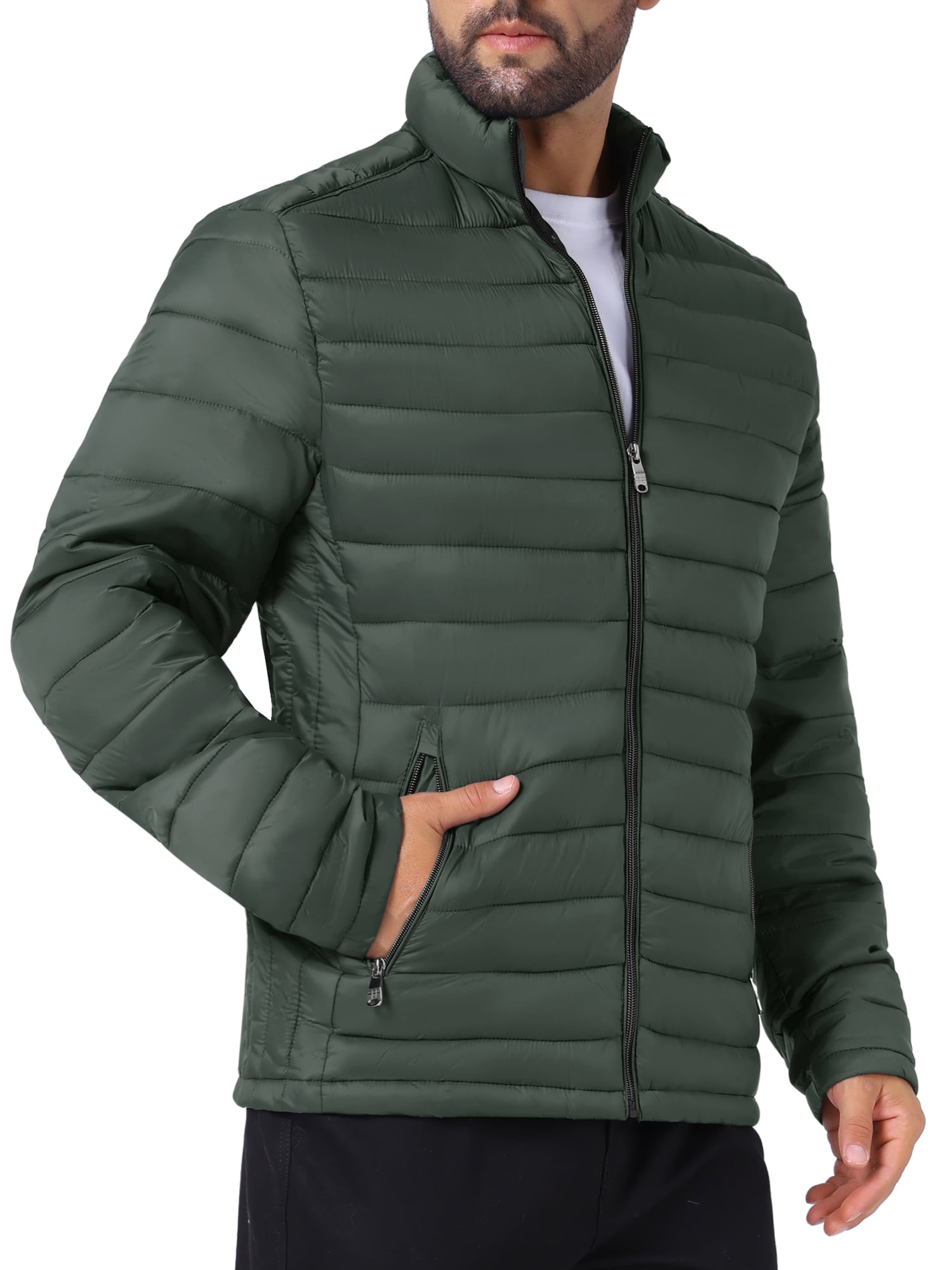 ジャケット・アウター g'morning Stand Neck Puffer Jacket L INSPIRE CHIC Men's Winter Solid Color Stand Collar Zipper Quilted