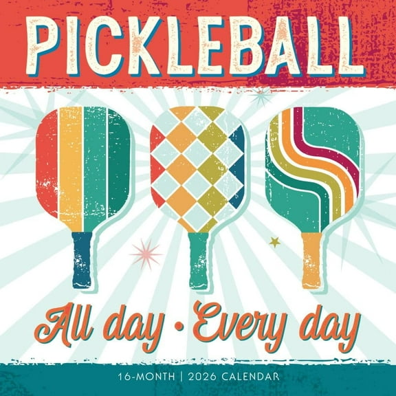 Sellers Publishing, Pickleball 2026 Wall Calendar, 12'' X 12'', 16-Month Calendar with Stapled Binding