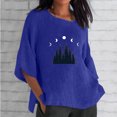 thumbnail image 1 of Blouse à Manches Longues pour Femmes Été Vintage Imprimé Coton Lin Hauts Amples Col Rond Manches Courtes Blouse pour Femmes Habillé Décontracté en Solde, 1 of 6