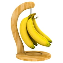 Bambloom Bamboo Banana Holder,Banana Hanger with Hook and Base for Countertop and Table,Natural