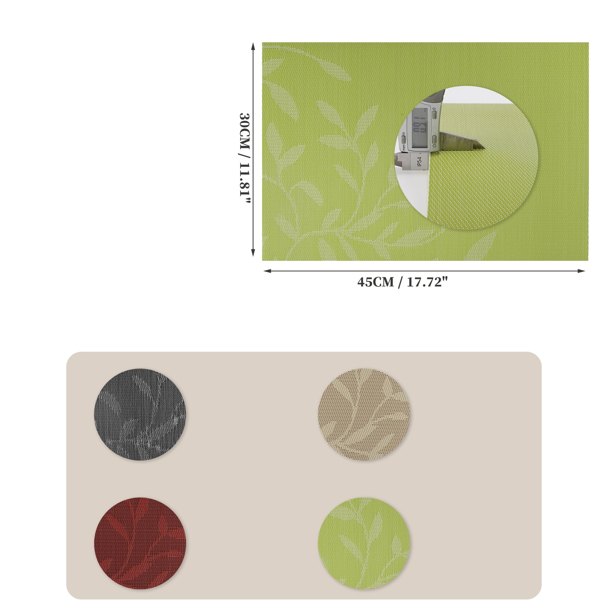 Unique Bargains 4 Pcs Leaves Pattern Heat Resistant Washable Placemats  Green