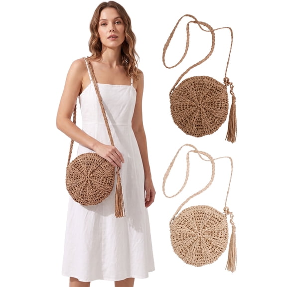 Deago Women's Straw Crossbody Bags Weave Rattan Summer Beach Shoulder Bag Purse Handbags with Tassel