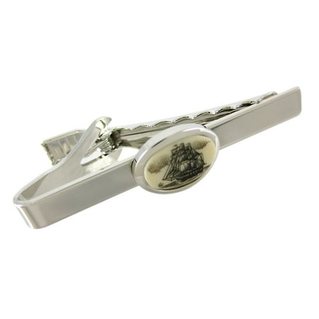 Stainless Steel Scrimshaw Tall Ship Tie Bar Clip