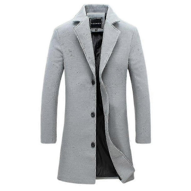Abrigo clásico de lana para hombre, talla grande, cálido, de invierno, con una sola botonadura, largo, informal, ajustado, s202412241053