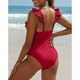 thumbnail image 4 of Charmo Ruffle One Piece Swimsuit Women V Neck Ruched Tummy Control Bathing Suits, 4 of 7