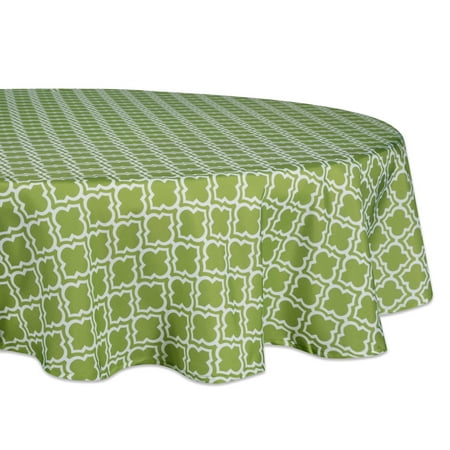 Design Imports Casual Round Lattice Outdoor Tablecloth, 60" x 60", 100% Polyester, Green