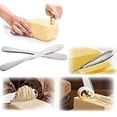 thumbnail image 1 of Cuchillo para mantequilla 3 en 1, clip para mantequilla multifuncional de acero inoxidable y batidor con bordes dentados, ranuras trituradas para cortar verduras, frutas y queso, 2 plateados, 1 of 4