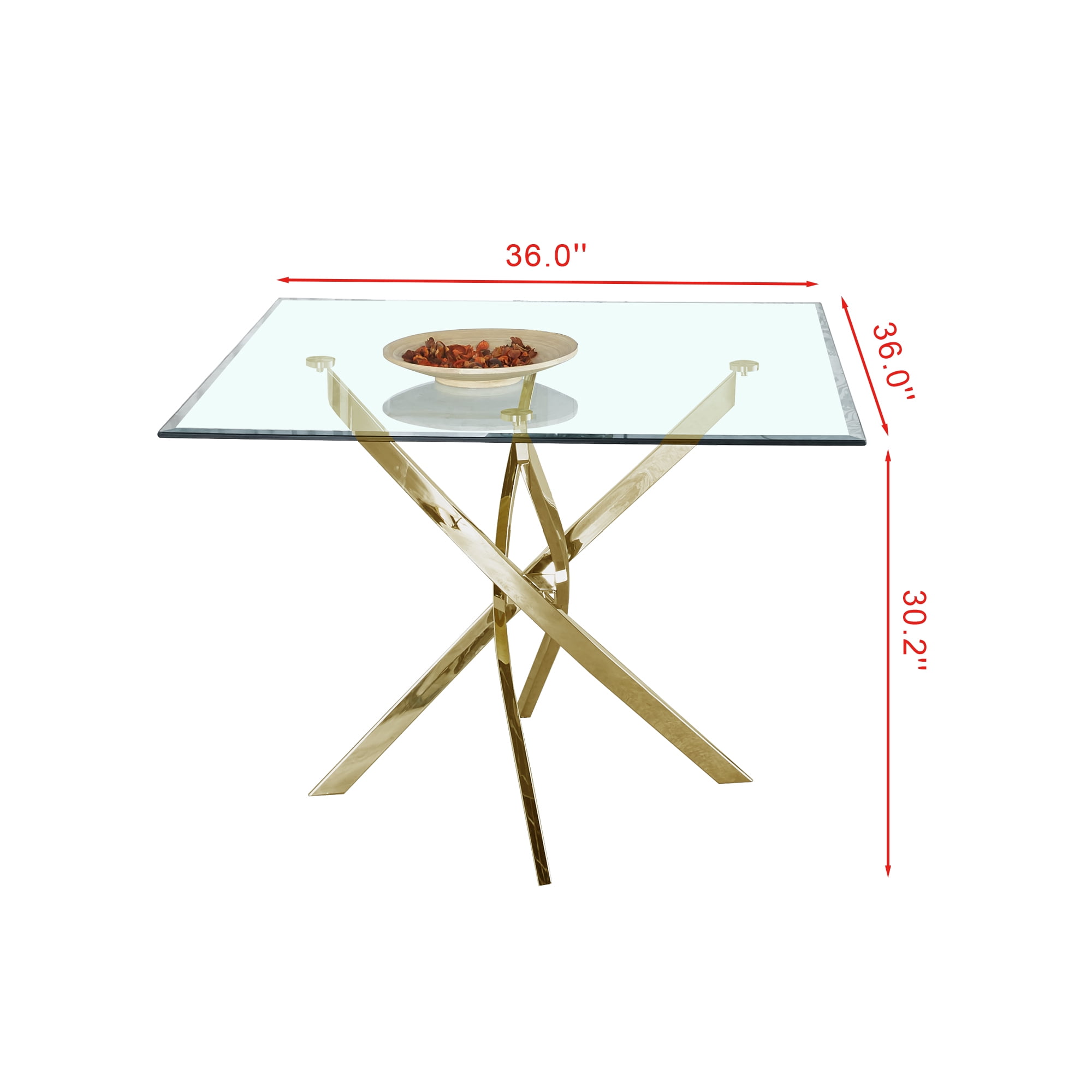 36" Square Glass Dining Table for 2 to 4, Clear Tempered Glass Top & Stainless Steel Metal Legs, Modern Small Kitchen Table for Apartment, Office, Dining room