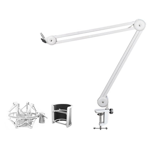 Mic Arm Stand for Recording,Podcasting,Adjustable Suspension Boom Scissor Arm Stand with Filter,Shock Mount White