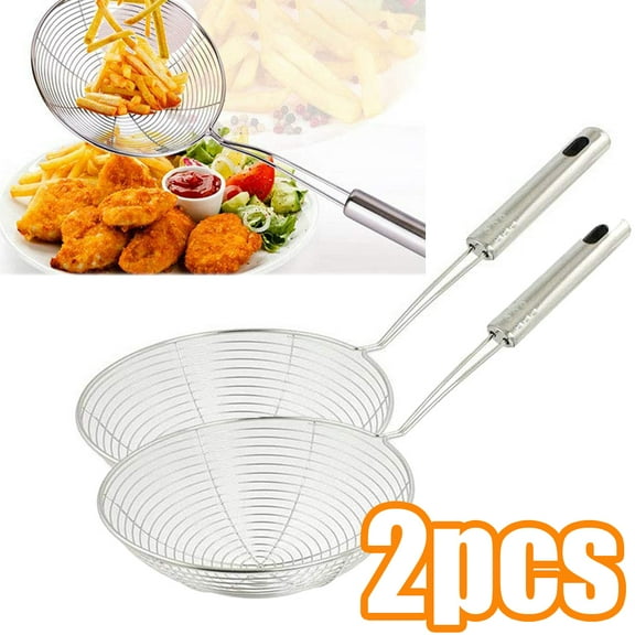 Cheers.US 2Pcs Spider Strainer Skimmer, Asian Strainer Ladle Stainless Steel Wire Skimmer Spoon with Handle for Kitchen Frying Food, Pasta, Spaghetti, Noodle