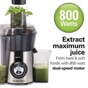 Hamilton Beach Easy Clean Juicer Machine for Fruits and Vegetables with Easy Sweep Cleaning Tool & Extra Large Chute, Extractor de Jugos, Black & Stainless