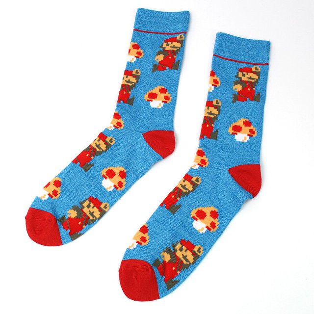 Super Mario Bros Anime Figura Calcetines de algodón Dibujos animados Lindo Cool Hombres adultos Americano Ocio Moda Deportes Tubo medio Regalos de Navidad zhangmengya LED