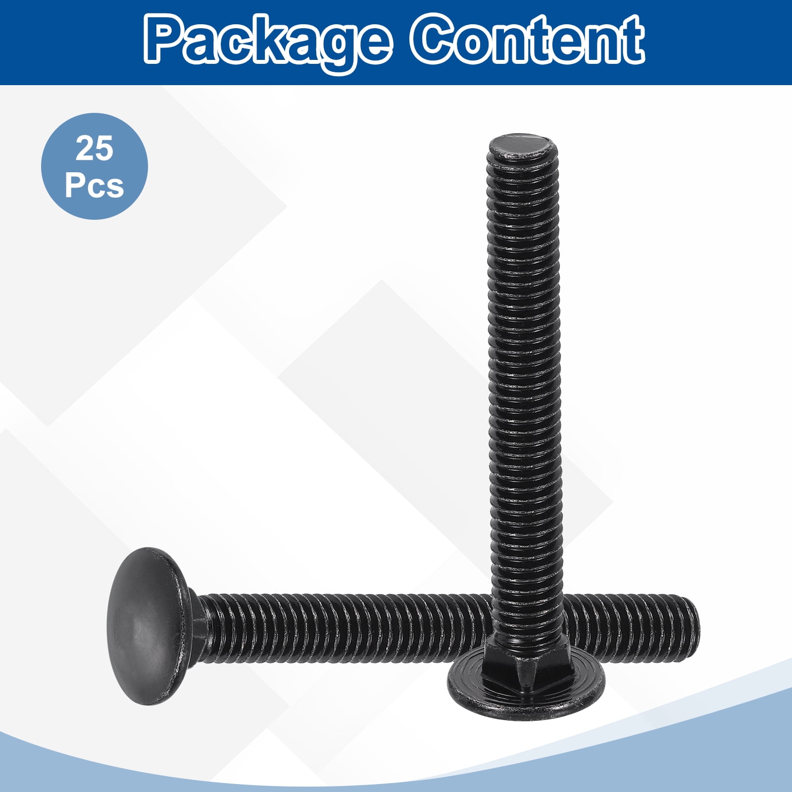 Uxcell 25Pack 3/8"-16x4-1/2" Carbon Steel Carriage Bolts Round Head Square Neck, Black